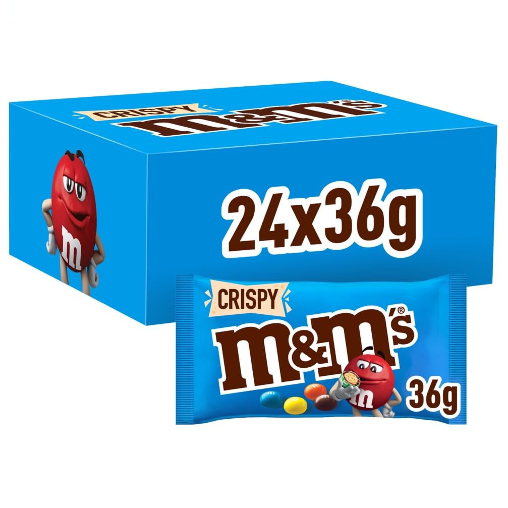 M&M's Crispy, Schokoladen Großpackung, 24 x 36g, Knusprige Schokolinsen als Süßigkeiten, Schokoladen Geschenk (816g)