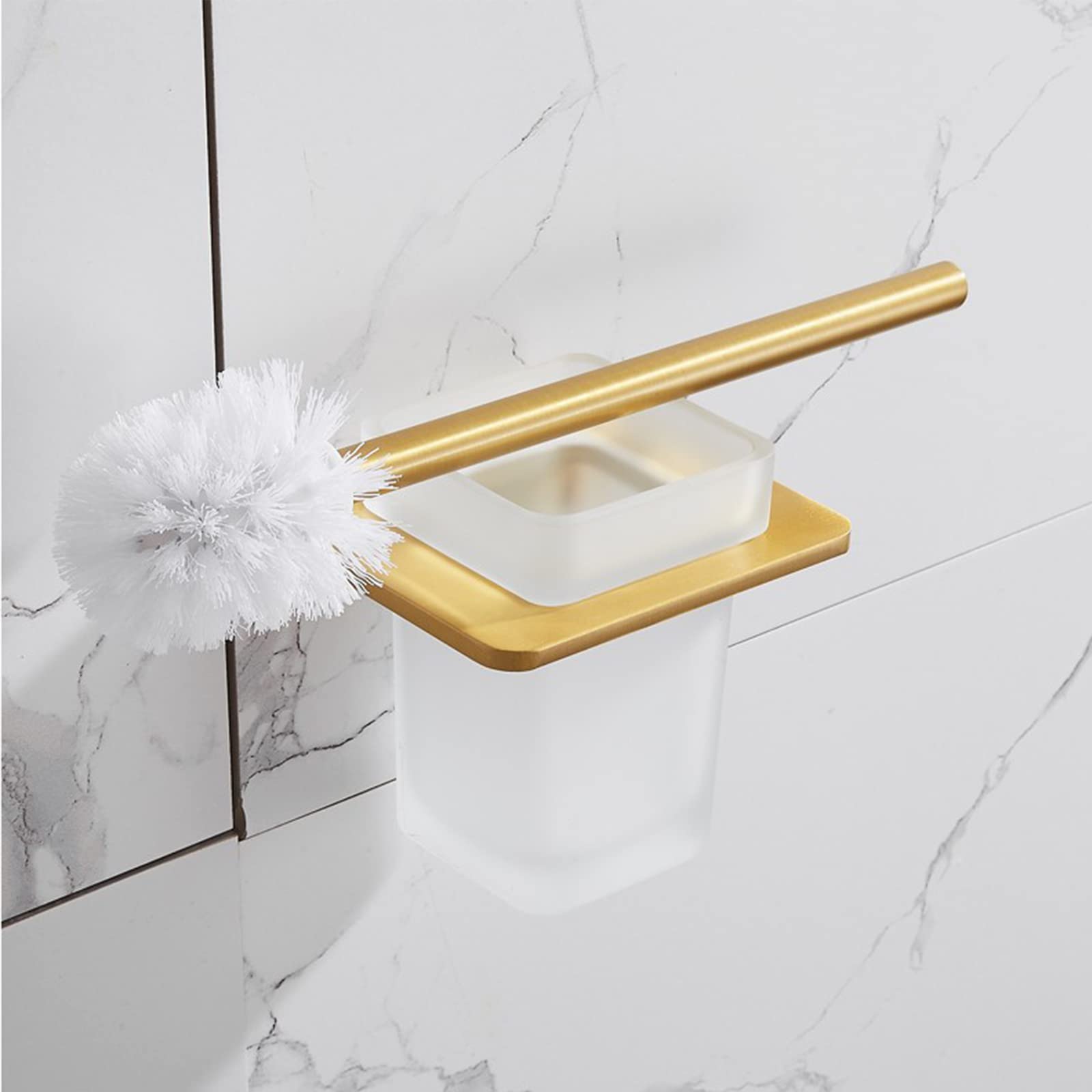 Szczotka do WC z uchwytem, ścienna Szczotkowane złoto Szczotka do WC z uchwytem, Space Aluminiowy uchwyt Szklany kanister ze szczotką do WC do łazienki