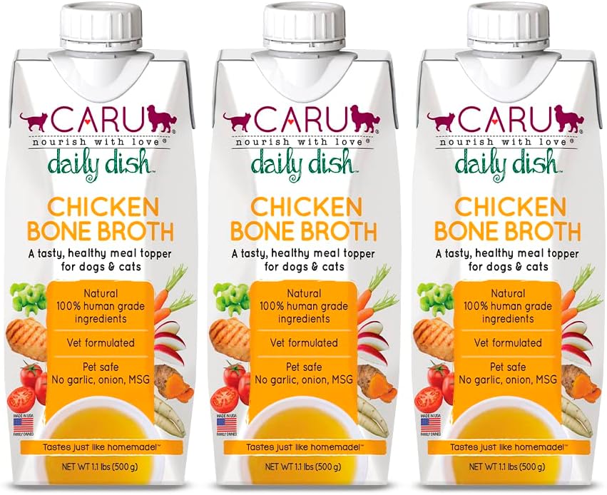 Daily Dish Chicken Bone Broth - Meal Topper for Dogs & Cats - Supports Overall Pet Health - Pour-Over Broth for Wet/Dry Food - Human Grade Ingredients - Non-GMO - Made in USA - 3 Pack