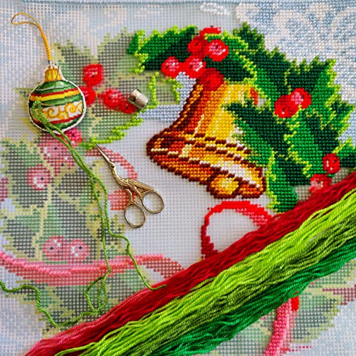 Image of Brvsk Winter Stamped Cross-Stitch Kit for Adults and Beginners - Advent Wreath 16″ x 16″ with Clear, Precise Printed Design on Cotton Canvas; Includes 2 Needles, Yarn, and Easy-Read Chart