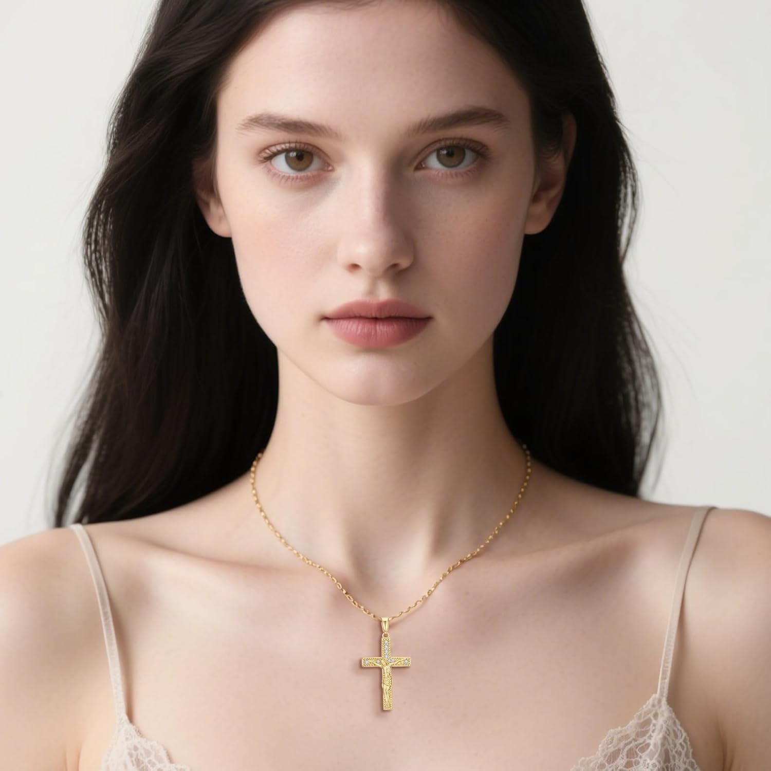 14K Gold Cross Necklaces for Women Crucifix Necklace Men Gold Cross Pendant Chain Jewlery 48cm - Image 3