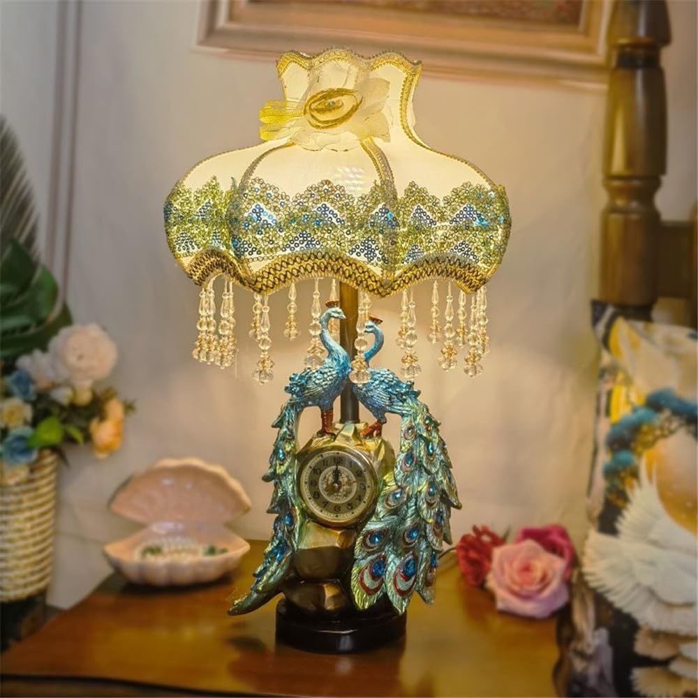 Lampe de Table rétro européenne avec Horloge, Lampe de Bureau LED créative américaine, décoration intérieure pour Salon, Chambre, Bureau, hôtel, Villa (Style 2)