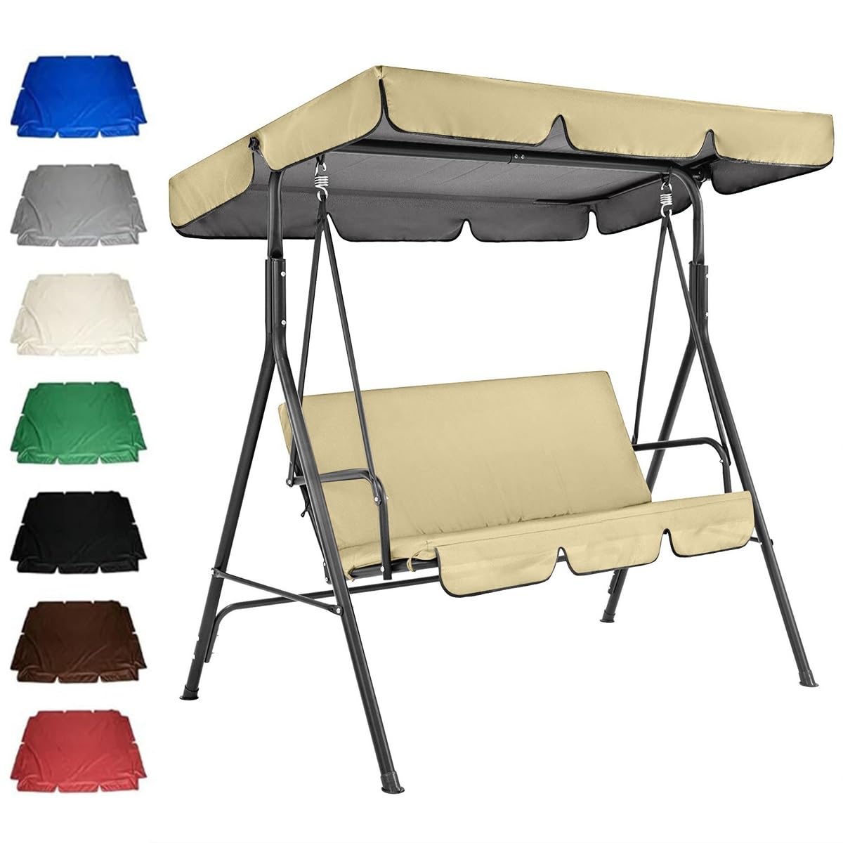 Outdoor Swing Canopy Replacement 2/3 Seater Universal Patio Swing Cover, Waterproof Patio Hammock Canopy Top Cover for Patio Garden(Beige,190x132x15cm)