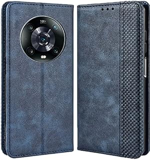 DOINK Retro Folio Case for HONOR Magic4 Pro, Premium Leather Cover with Wallet Cash Card Slot - Blue