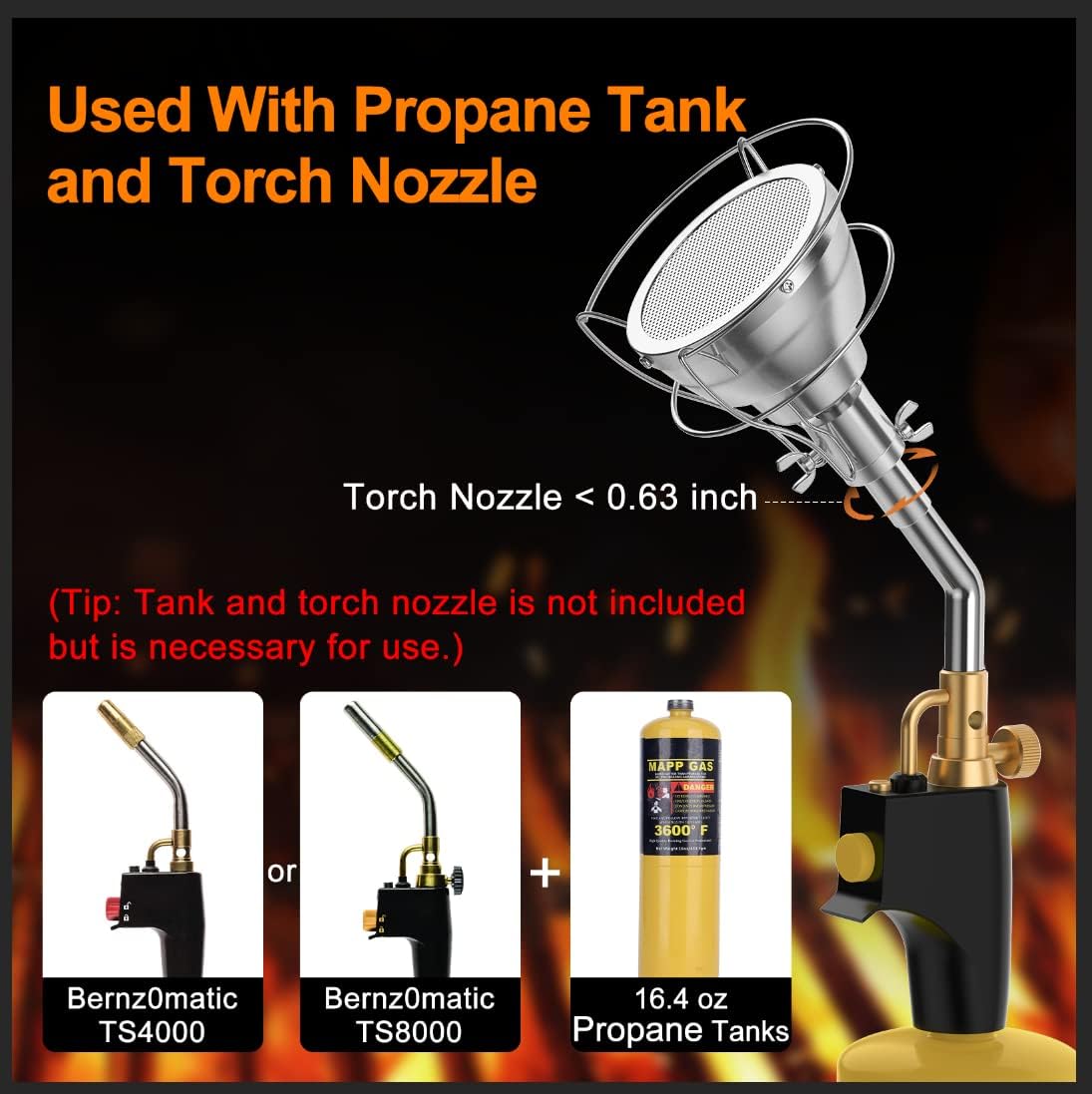 OGERY Cooking Torch Attachment, Pro Grade Chef Kitchen Food Culinary Propane Torch Flamethrower, Outdoor Searing Blow Torch Handheld Broiler for Sous Vide Grilling, Desserts(Torch Not Included)