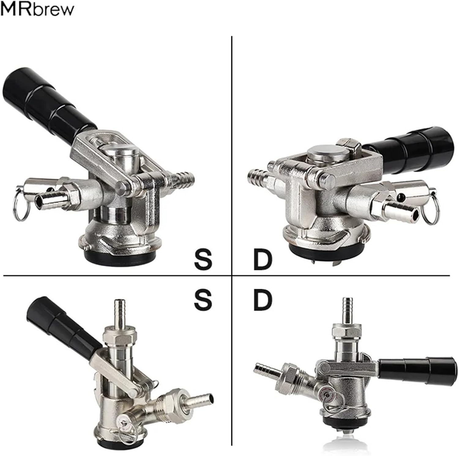 1pc Keg Beer Tap Keg Coupler With Protective Relife Valve,S/D Type Low Profile Craft Beer Commercial Keg Dispenser Coupler 304 SS(D Type)