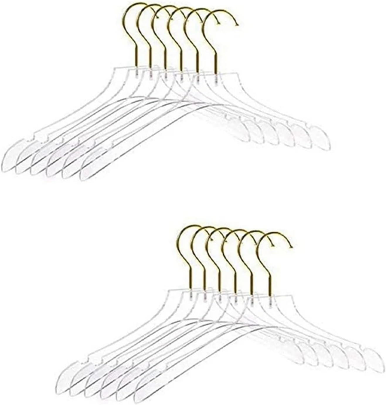 10 Pcs Clear Clothes Hangers with Gold Hook Transparent Shirts Dress Coat Hanger with Notches for Coats, Jackets,Suits