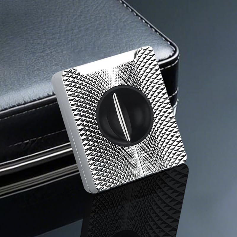 Cigar Cutter Geometric Textured V Shaped Clipper - Manual Preparation Guillotine Trimmer, Portable Travel Pocket Desktop Accessory Tool