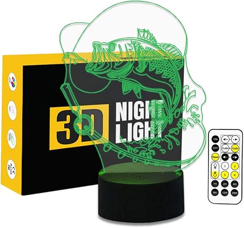 Lámpara de ilusión óptica 3D con diseño de pez burbuja, 7 colores, cambio de temporización, control remoto y botón táctil, lámpara de escritorio LED
