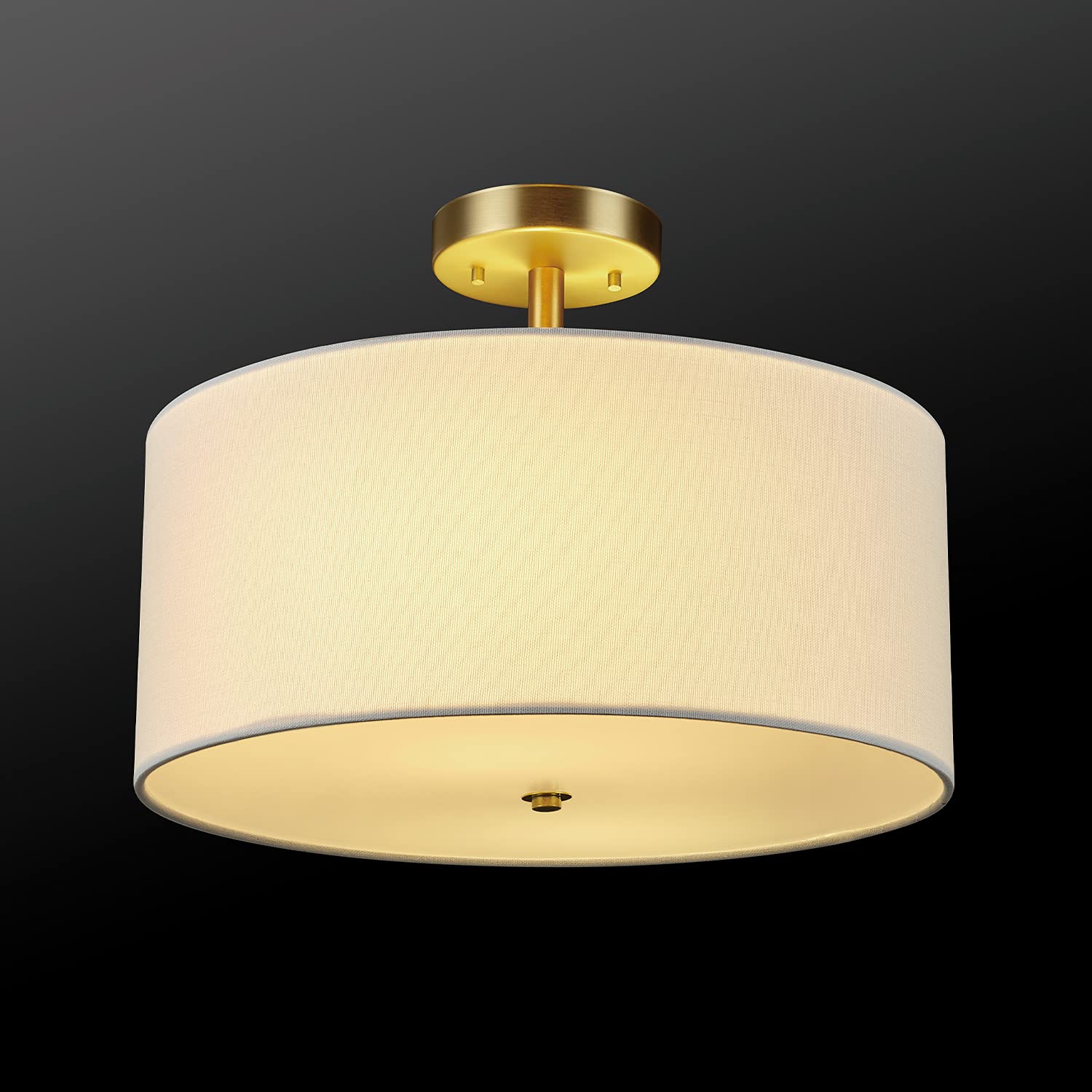 Globe Electric 61273 Maria 1-Light Flush Mount Ceiling Light, Matte Brass, White Fabric Shade