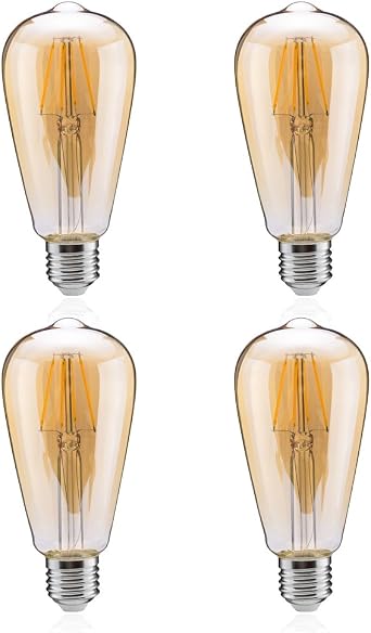Amazon Tengyuan エジソン電球 Led電球 40w形相当 E26口金 4w フィラメント電球 電球色 450lm クリアタイプ エジソンランプ アンバーガラス 広配光タイプ St64 クリア電球 E26 360度発光 4w金色 4個入り Tengyuan Technology Led電球 通販