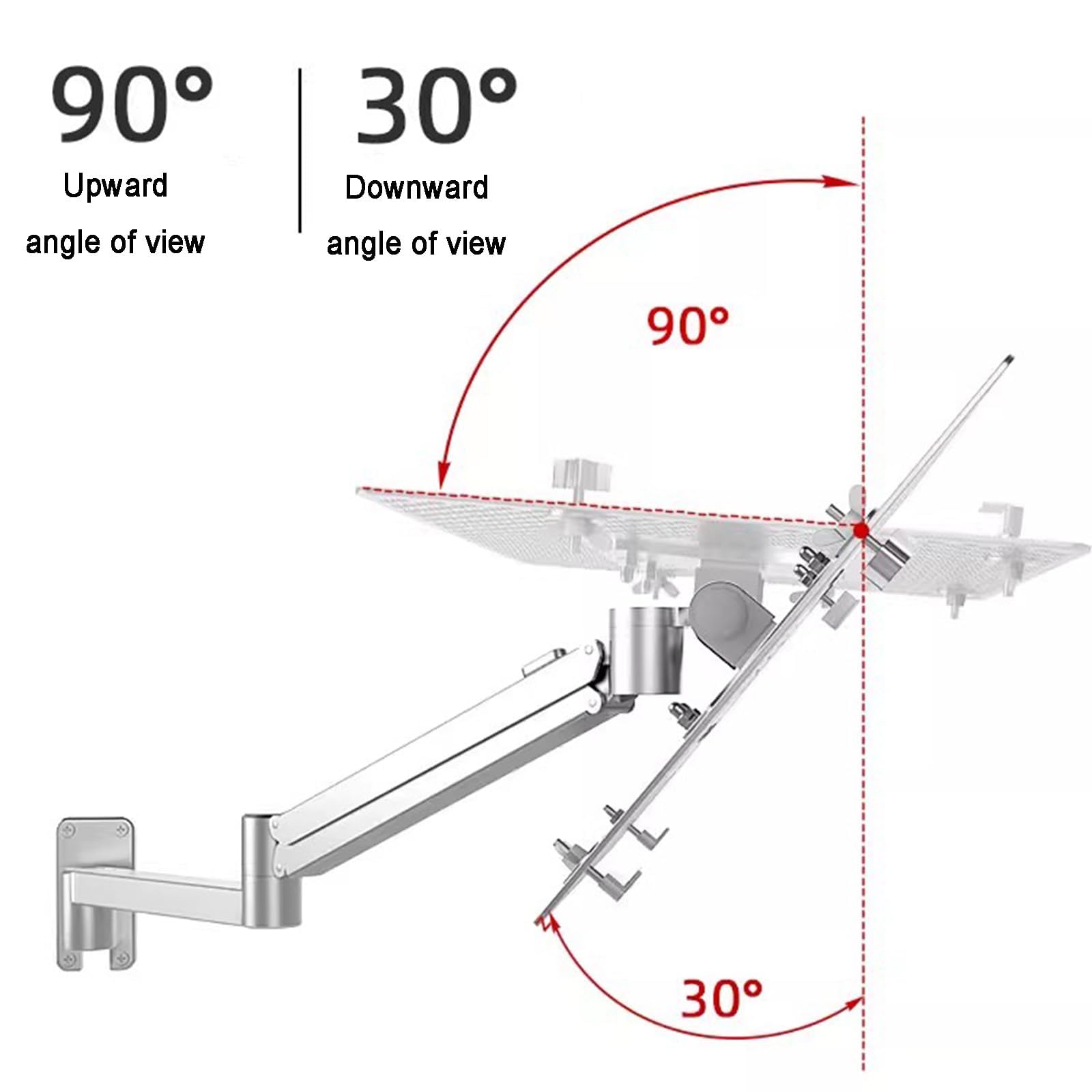 Soporte de pared ajustable para laptop, soporte ventilado portátil con bandeja de aluminio, posición de elevación bloqueable, soporta 3-6 kg, ideal para uso en oficina y estación de trabajo