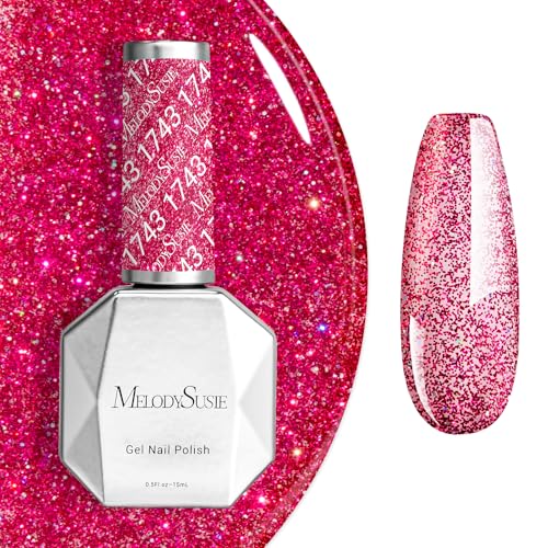 Image of MelodySusie Neon Pink Glitter Gel Nail Polish,Red 0.5fl oz Soak Off UV LED Pink Diamond Glitter Gel Polish Gift for Women Nail Art Manicure Salon DIY Nail Design Decoration at Home-1743