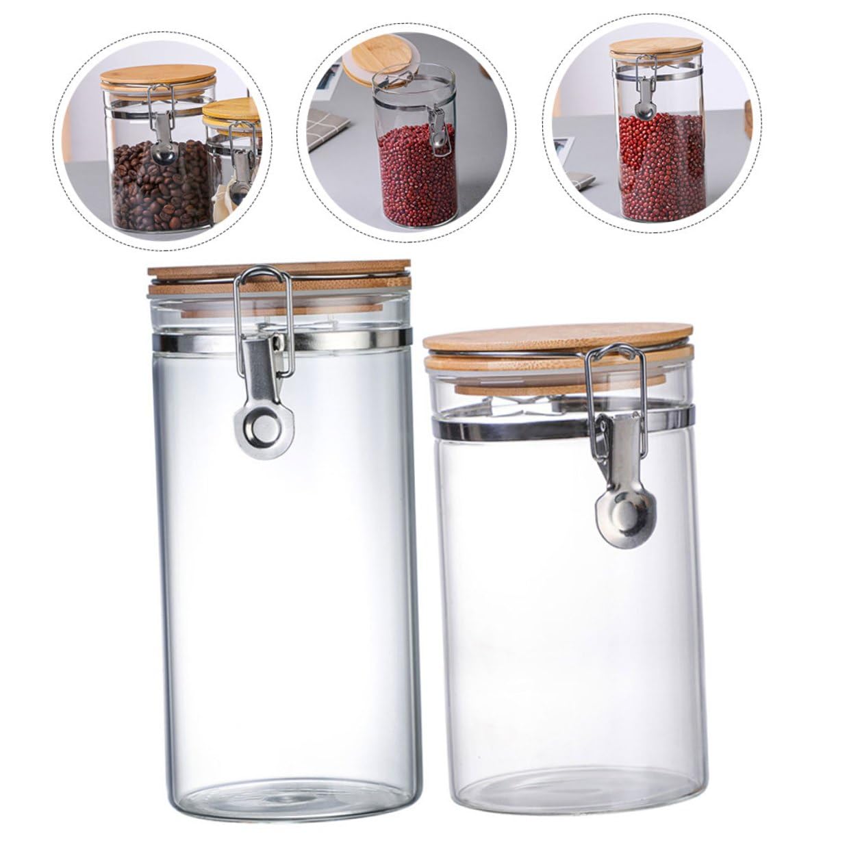 Alipis 2 Tarros en Cocina Capacidad 1140ml y 1280ml Herméticos de Vidrio Cierre de Acero Inoxidable y Tapa de Madera Diseño Transparente y Prevención para Almacenamiento de Alimentos