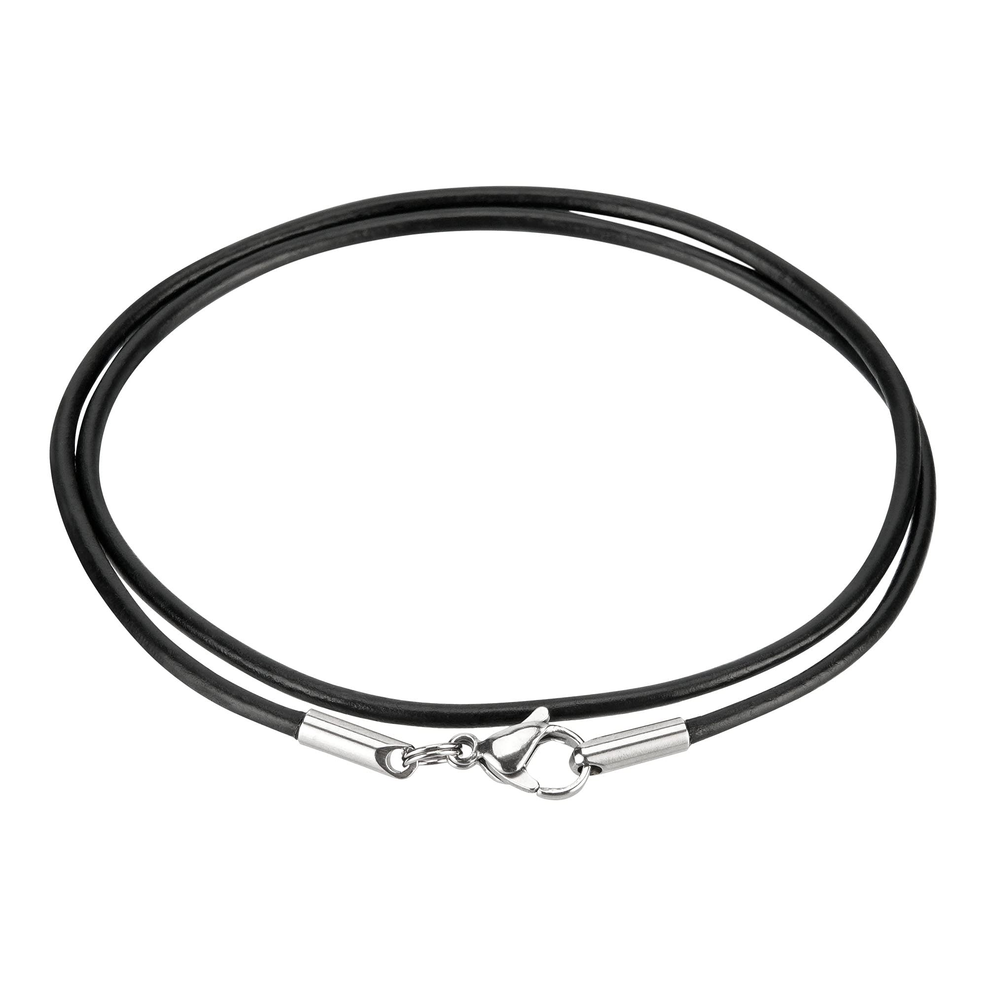 Auroris Collana in vera pelle nera spessore 2 mm con chiusura a moschettone senza anello di collegamento in acciaio inox