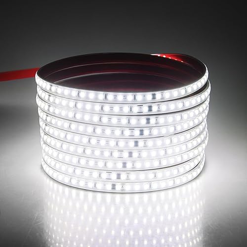 Aclorol Tira de luces LED para exteriores de 16.4 ft, impermeable, 110 V-130 V, cuerda de luces LED flexibles para exteriores, color blanco frío,