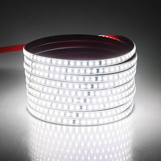 Aclorol 5M Outdoor Led Strip Lights Waterproof AC 110V-130V Flexible LED Rope Lights Outdoor Cool White 6000K Cuttable LED Lights String for Garden Patio Indoor Decorative Lighting 120LEDs/M 16.4FT