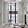 Ikiriska Extra Long Curtains with Geometrical Pattern 8-24 ft Length. (1 Panel). Custom Made (White with Black Lines, 50Wx216L)