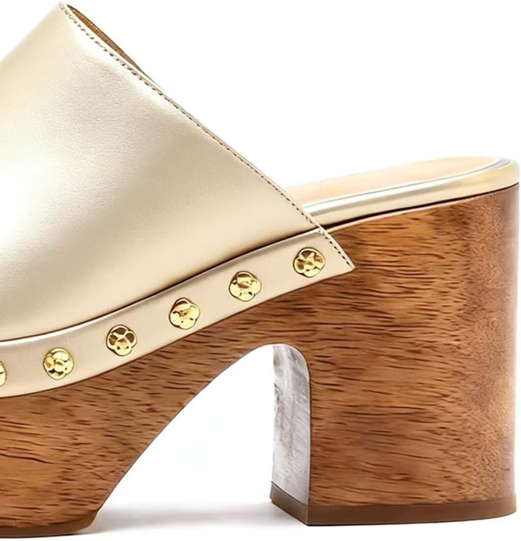 Agodor Women's Platform Clogs Round Toe Studded High-Heeled Sandals Slip On Chunky Platform Mules Fashion Comfy Slides - Image 5