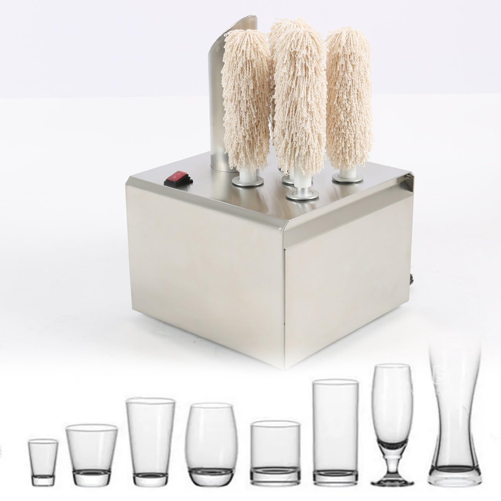 JKJZSALJ Electric Wine Glass Polisher With Dryer, Commercial Fiber Brush Head Polisher For Bars, Hotels, Restaurants, 5 Heads,5head