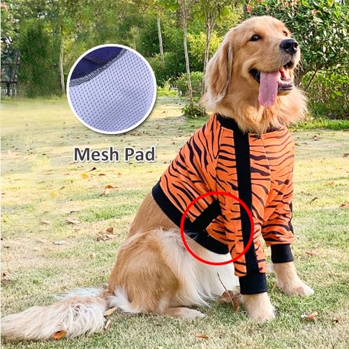 Image of HDKUW Large Dog Elbow Protector Shirt, Dog Recovery Suit for Prevent Licking Wound, Pet Shirt with Mesh Pad for Medium Large Dogs Tiger 4XL