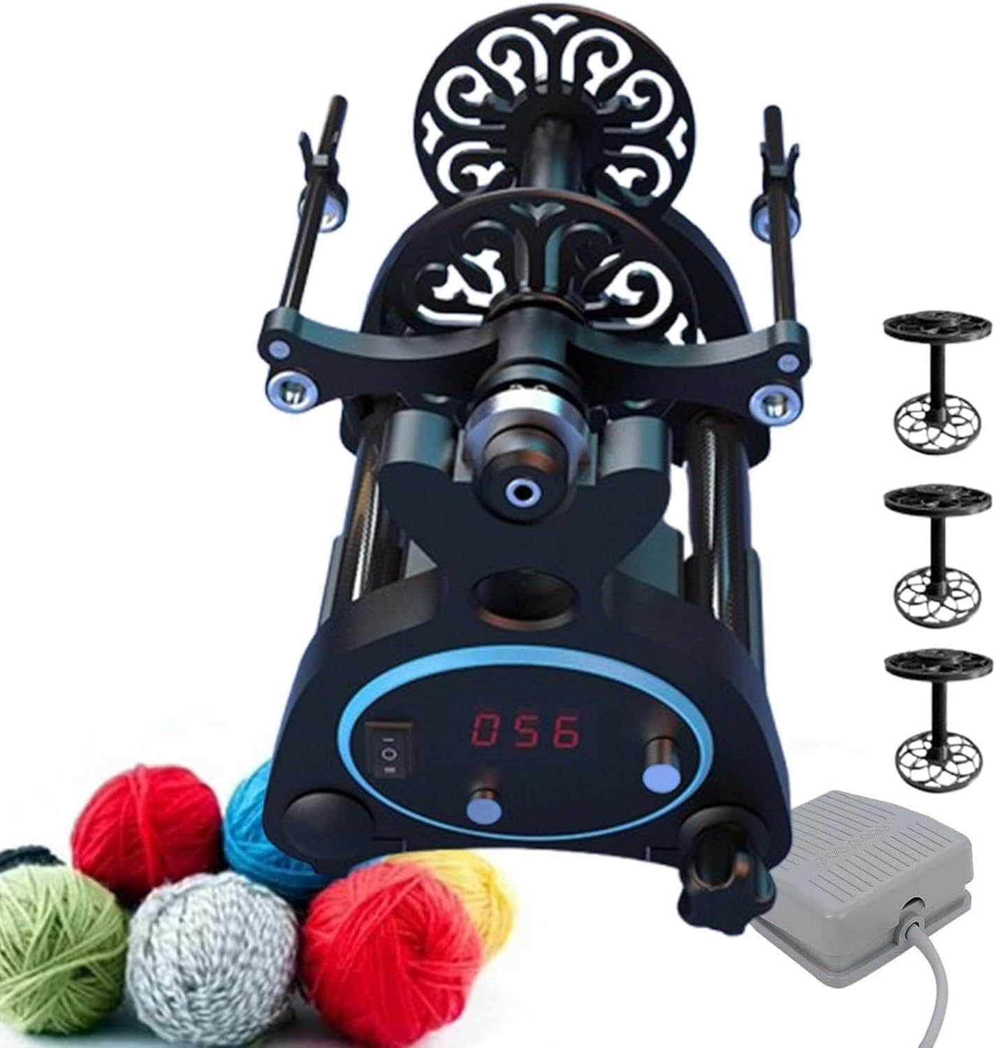 Digital Display Mini Electric Spinning Wheel,Yarn Wool Ball Winder,Automatic Wool Spinner,Cotton Thread Making Machine,Adjustable Speed,Black+Blue
