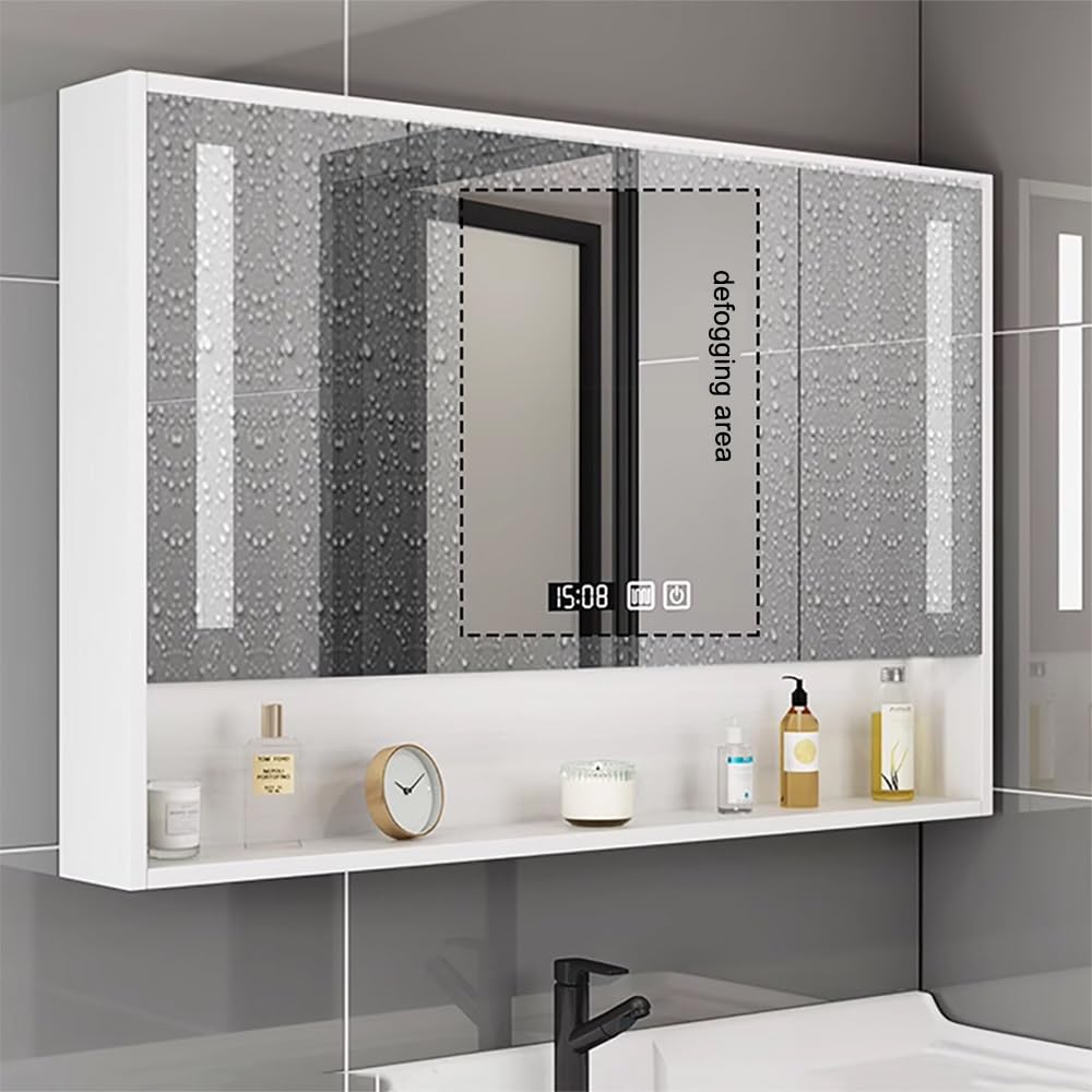 Specchiera Bagno Con Luci LED Regolabili - Armadietto 2 Ante, Mensola Regolabile, 70x15x65cm Marrone - Foto 9