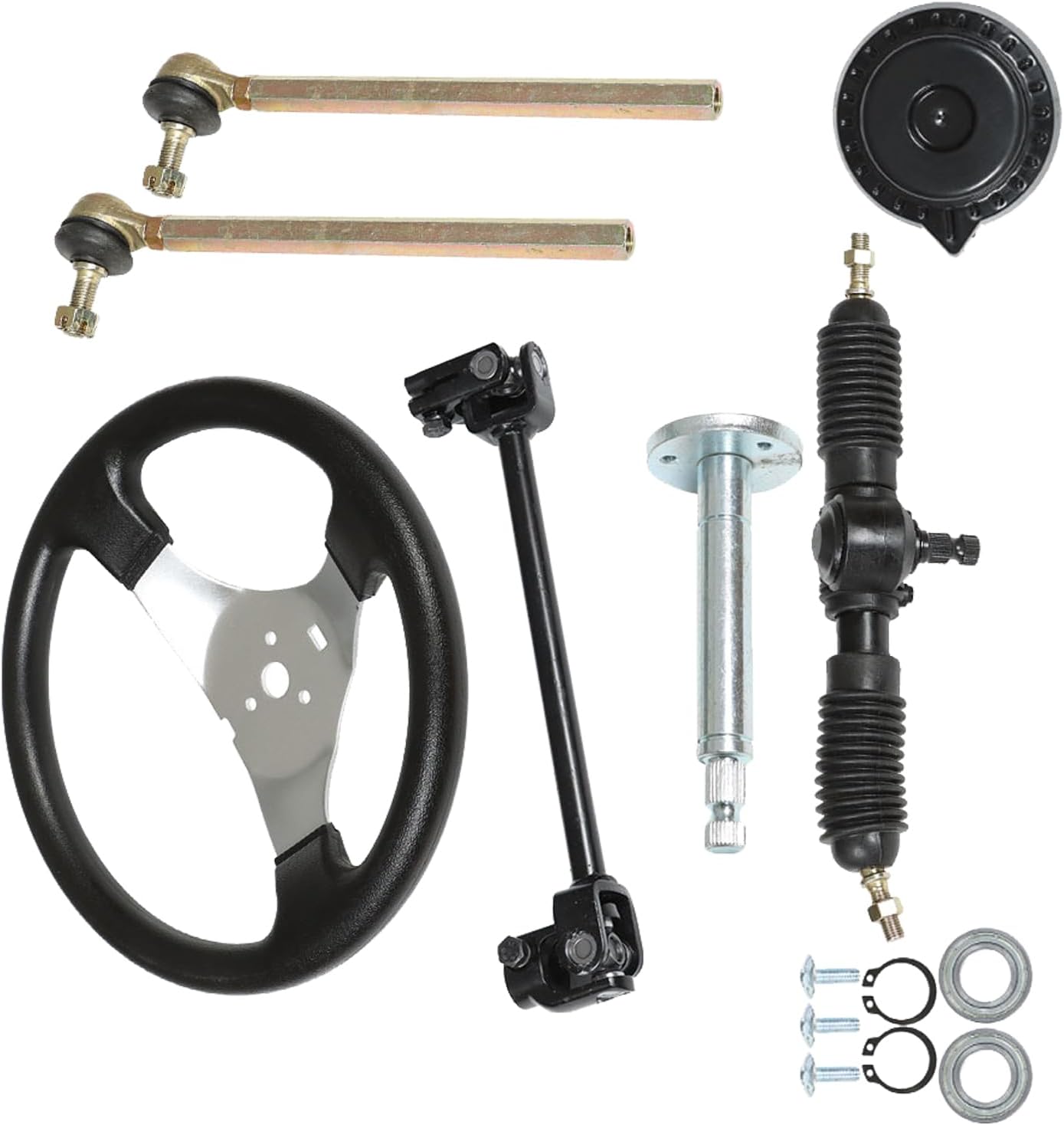 Silscvtt Go Kart Steering Kit 300mm Steel Steering Wheel Steering Rack Steering Shaft Tie Rod Replacement for Go Kart ATV Buggy Quad 110cc 125cc 140cc 150cc
