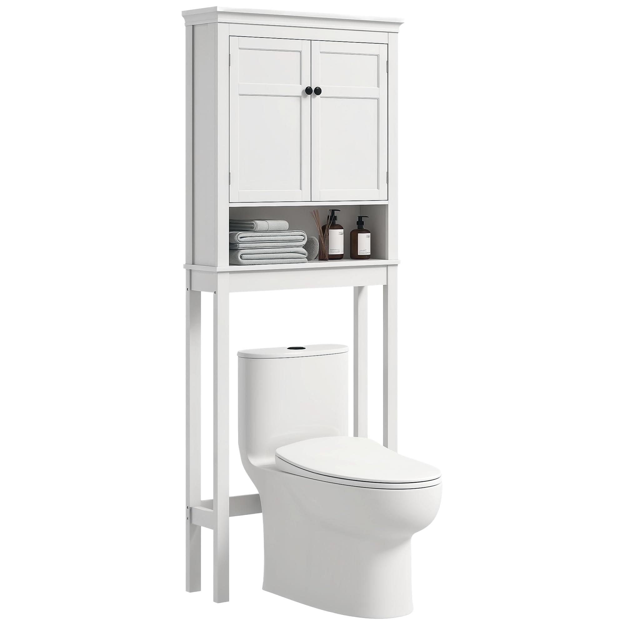 Meuble WC HOMCOM Blanc - Dessus De Toilette Avec Placard, étagères, 67x31.5x190 Cm