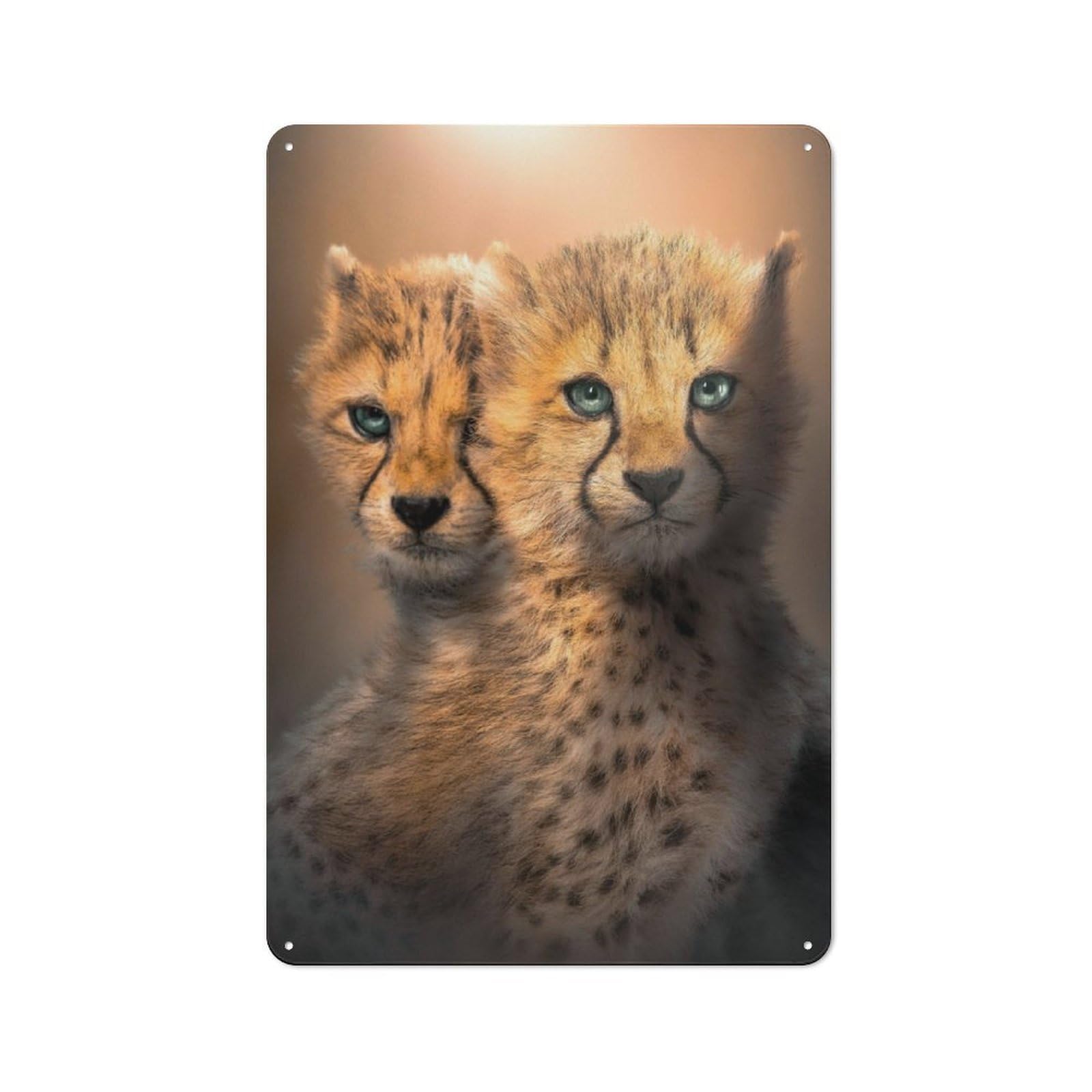 Junmoney Cheetah Cubs Metal Wall Sign 30X20cm Featuring For Home Bar Wall, For Themed Interiors In Home Bars And Entertaining Spaces