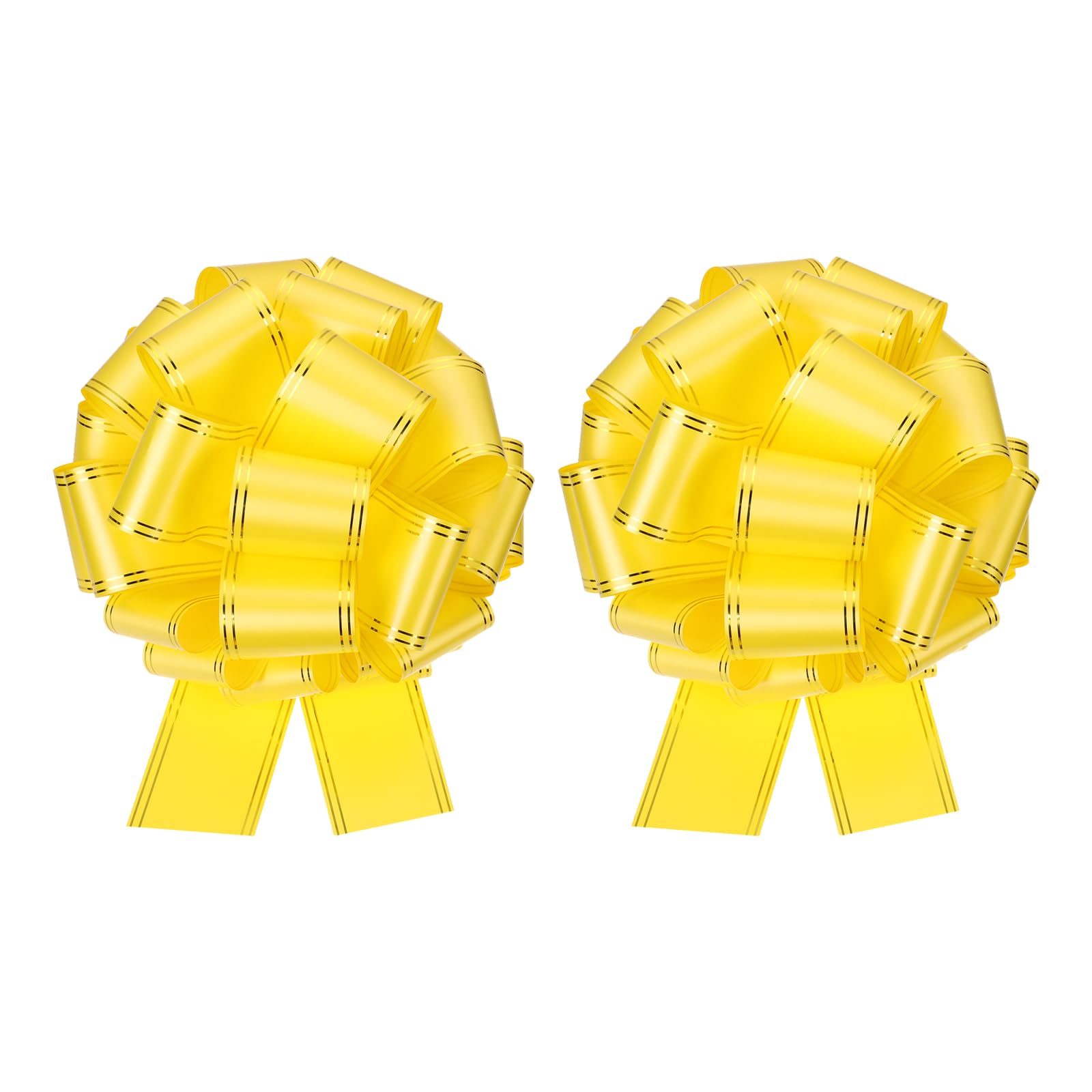 MECCANIXITY 2pcs 12 Inch Giant Large Pull Bow Big Metallic Car Bows Ribbon with Gold Edge for Wedding Presents Gift Wrapping Christmas, Yellow