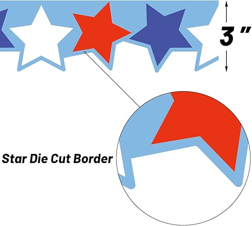Miniatura 2 de Tablero de anuncios patriótico con borde de estrella rojo, blanco y azul, para aula, decoración de tablón de anuncios de 36 pies troquelado