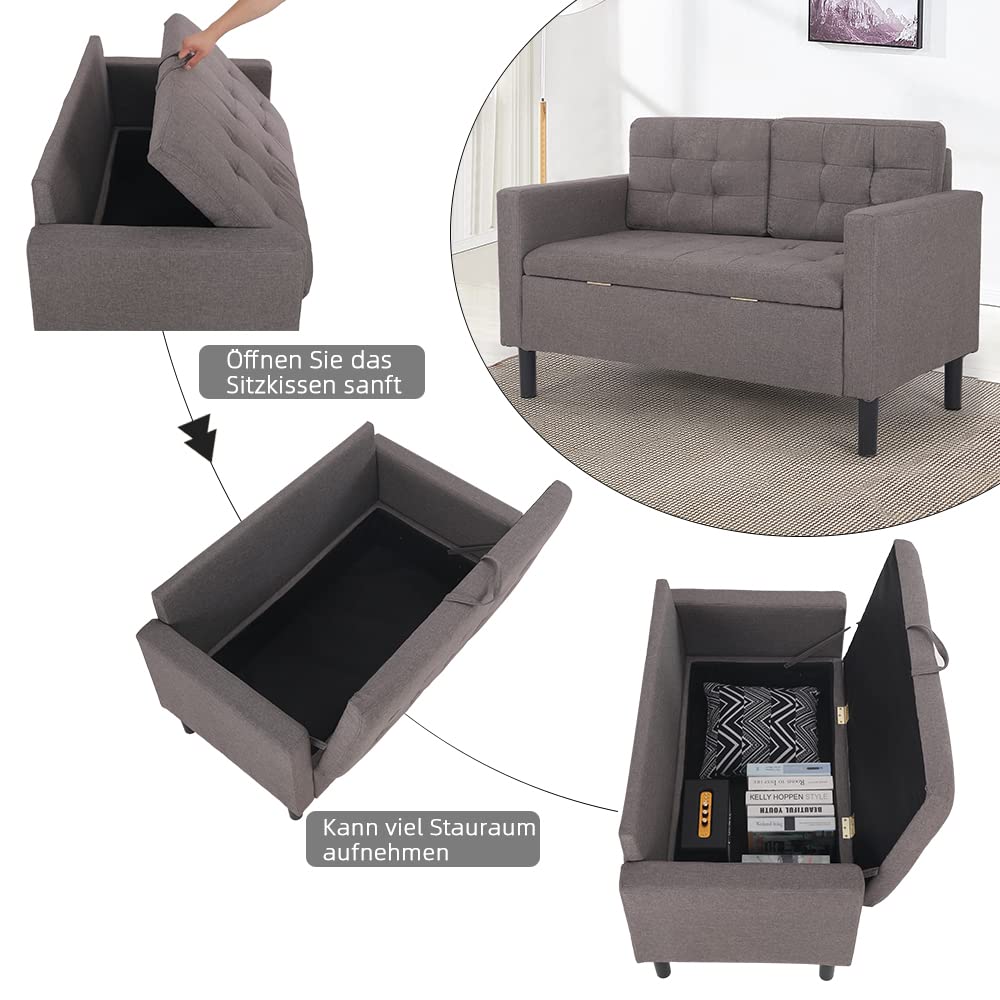 Mingone Sofa 2 Sitzer Couch mit 2 Armlehne, Stauraum, Taupe | Mit Lehne, Gepolstert, Modern Design, Comfy Zweiersofa, Loveseat für Wohnzimmer, Schlafzimmer, 63 x 76 x 118 cm