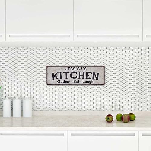 Miniatura 4 de Letrero de cocina personalizado para decoración de despensa, decoración de comer, letreros de bienvenida con texto en inglés "Gather Laugh Moms",