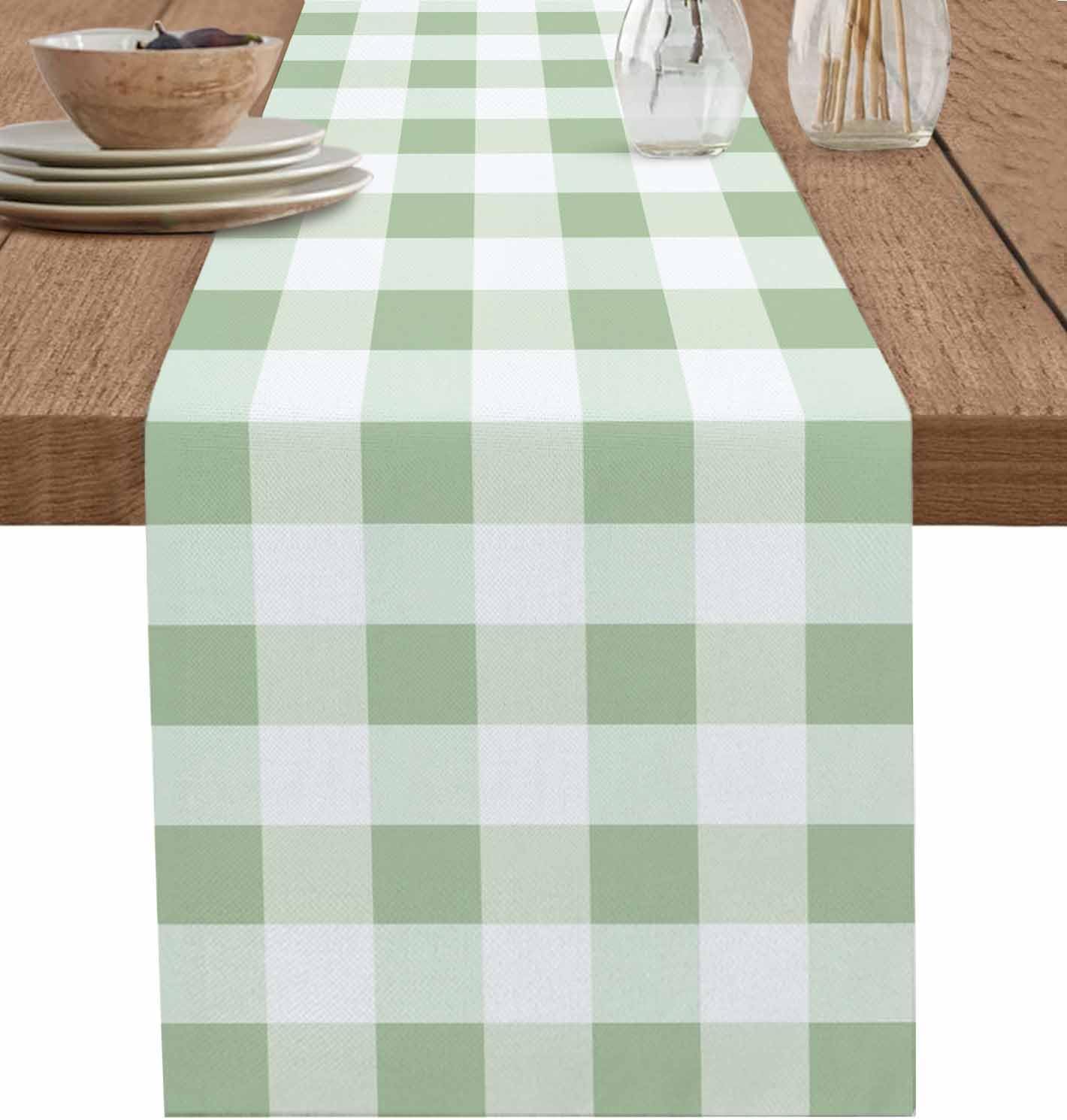 Sage Green Checkered Table Runners 120 Inches Long Dress Scarves, Farmhouse Green Buffalo Dining Coffee Kitchen Table Decor, Plaid Pastoral Elegant Table Runner for Living Room, 13x120 Inch