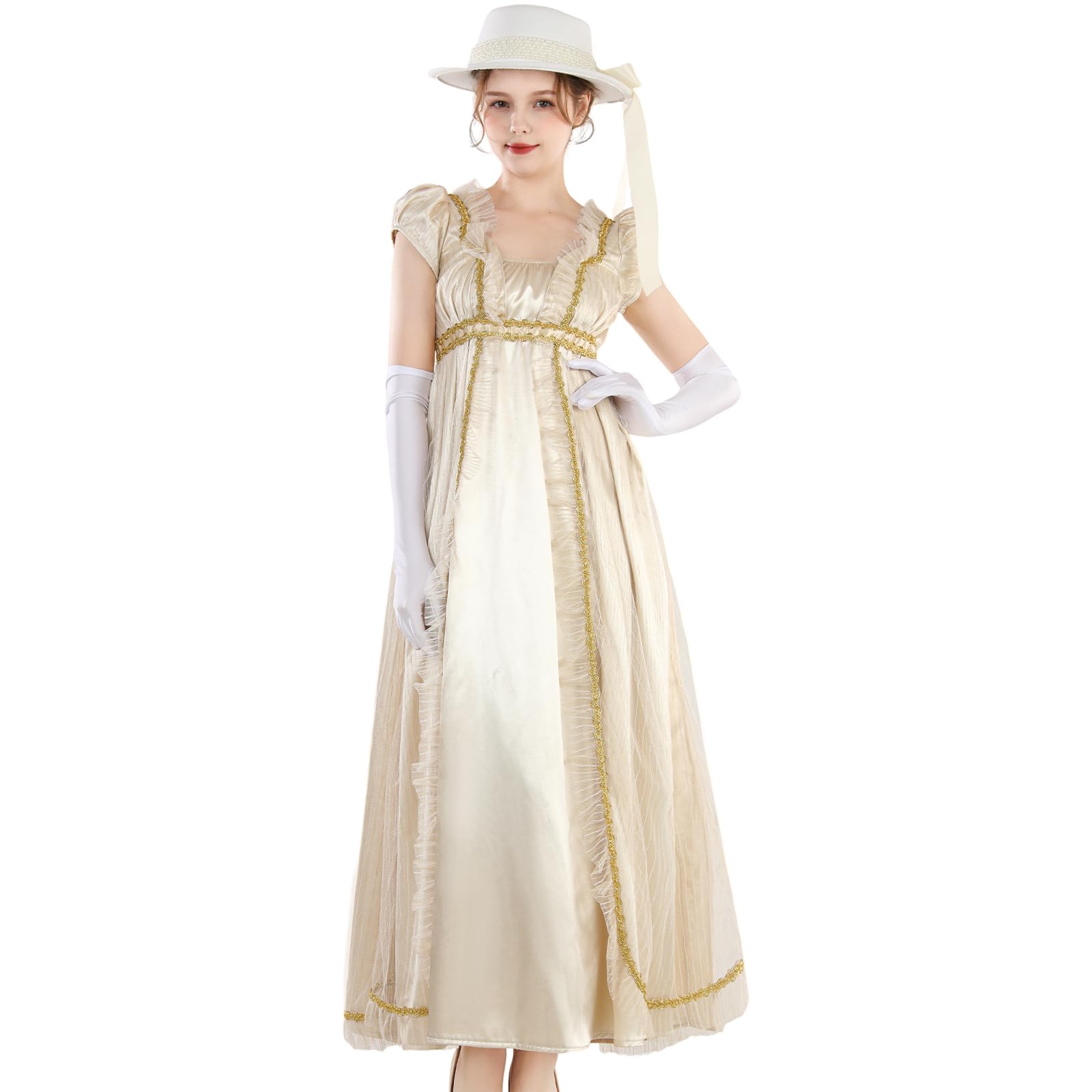 Cr Rolecos Empire Womens Gold Regency Dress With Gloves Belt | Desertcart  INDIA