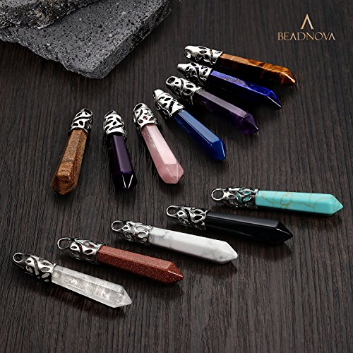 Beadnova Healing Crystal Necklace For Women Men White Quartz Pendant Energy Healing Gemstones Jewelry Pendulum Crystal Divination (Hexagonal, 18 Inches Stainless Steel Chain) #TOP5