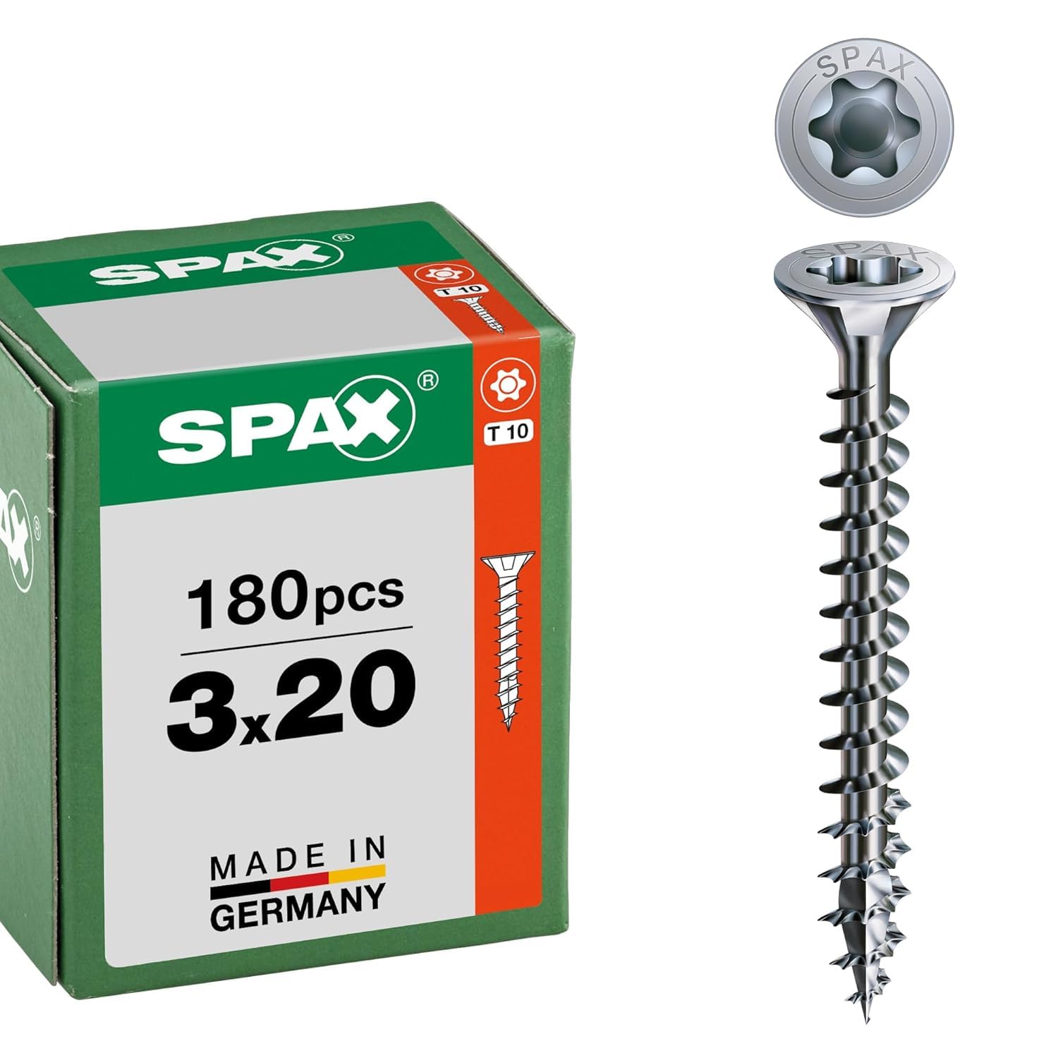 SPAX Universalschraube 3 x 20 mm, 180 Stück - Holzschrauben, Vollgewinde, Senkkopf, T-STAR plus T20, 4CUT Spitze, WIROX Beschichtung - 8000000286797
