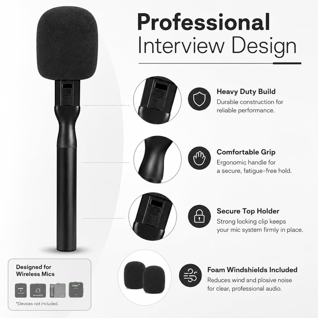 Interview Mic Handle Stick - Vlog & Podcast Grip -4