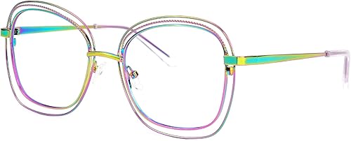 Miniatura 8 de Zeelool Gafas cuadradas de marco de metal para mujer Gafas con lente transparente Anti fatiga ocular y UV de computadoraTVteléfono ZJGM923220