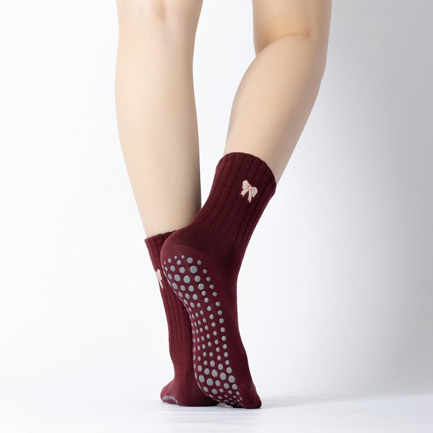 Yoga Pilates Socks with Grips for Women Non Slip Striped Cushioned Crew Socks for Barre Ballet Dance - Image 9