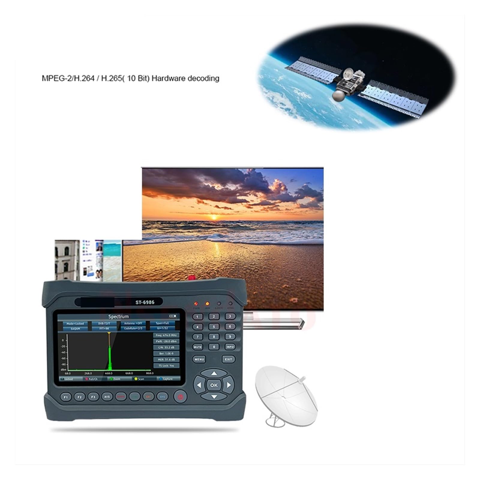 Buscador de satélites Digitales ST 6986 Localizador de señal satelital DVB-S2 S DVB T T2 Medidor de señal satelital para Ajustar la Antena parabólica de TV vía satélite