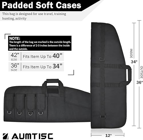 Miniatura 9 de AUMTISC Funda táctica para pistola de rifle de 3642 pulgadas, bolsa suave para escopeta con 6 bolsas, correas de velcro en el interior, cremallera