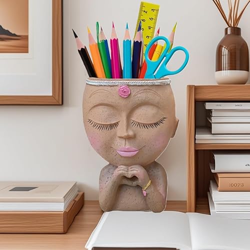 Portalápices para escritorio, cabeza de resina, soporte para bolígrafo, organizador de escritorio, lindo recipiente para oficina, escuela, soporte