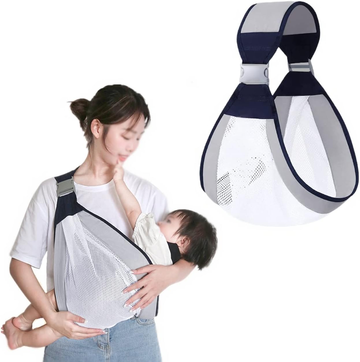 Acmen Adjustable Baby Carrier, Ergonomic Baby Half Wrap Sling Hip Carrier, Natural Cotton, Breathable Mesh Fabric, Suitable for Newborn to Toddler, Suitable for Home Outing Pool Beach