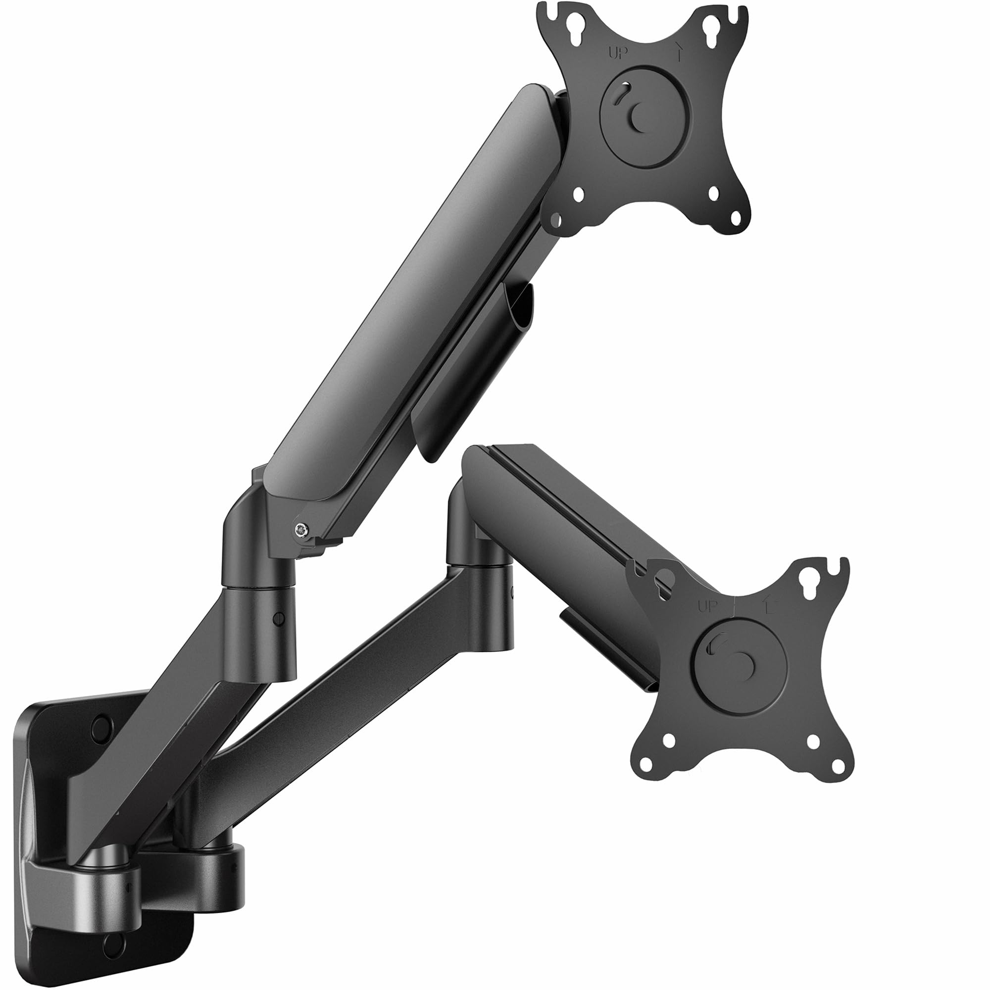 VIVO Height Adjustable Pneumatic Extended Arm Dual Monitor Wall Mount Full Motion Articulating, Fits 2 Screens 17 to 27 inches, Black, MOUNT-V002G