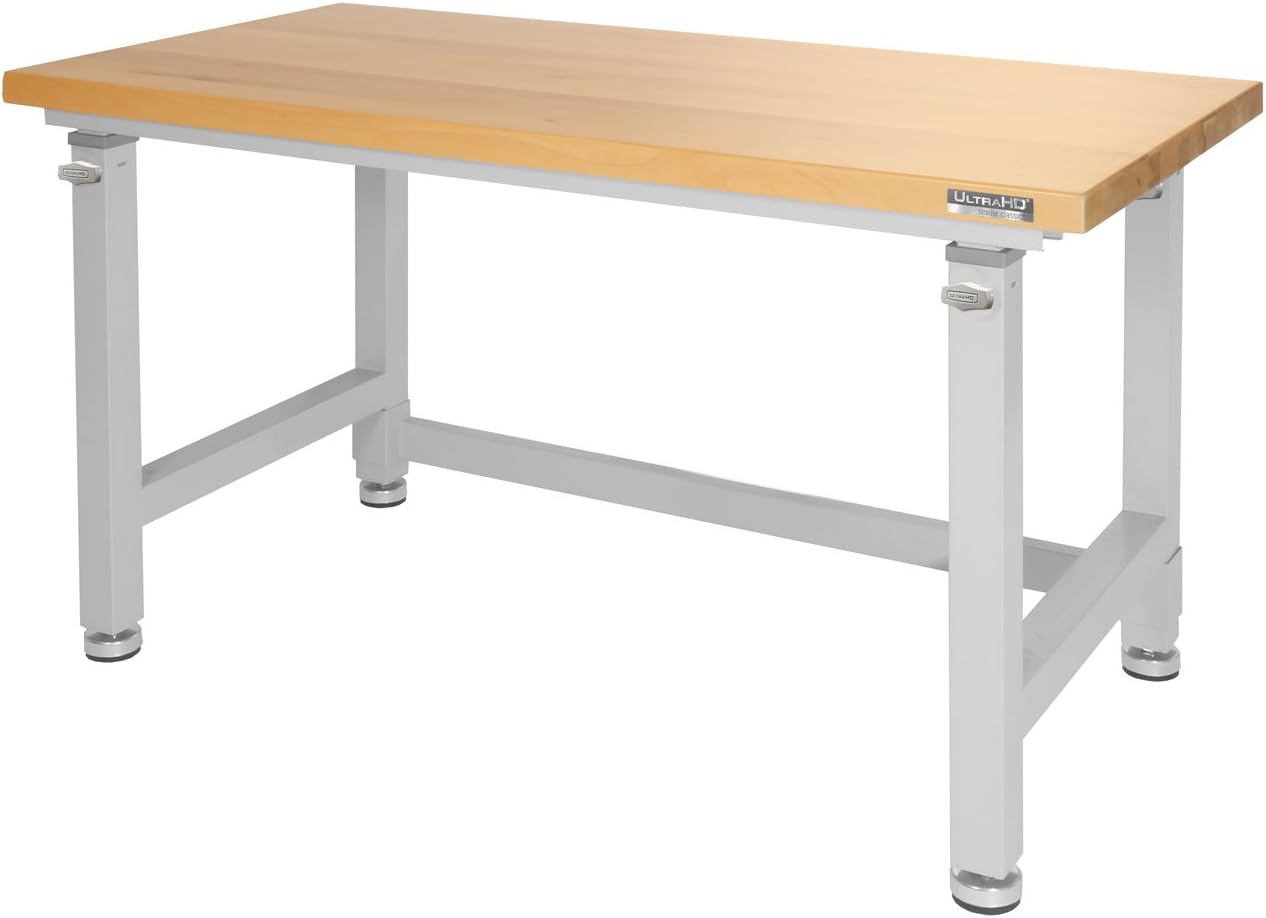 Seville Classics UltraHD Heavy Duty Workbench Table w/ Solid Wood Top, 1000 lbs. Weight Capacity Workstation for Garage, Warehouse, Workshop, Granite, 48" W x 24" D x 28.5" to 42" H Desktop