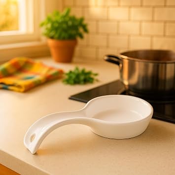 Reston Lloyd Kitchen Counter Utensil Spoon Rest, Ladles, Spaghetti Forks, Spatulas, Durable BPA-Free Plastic Dishwasher Safe, Decor, Space Saving Hanging Hole on Handle, Azure