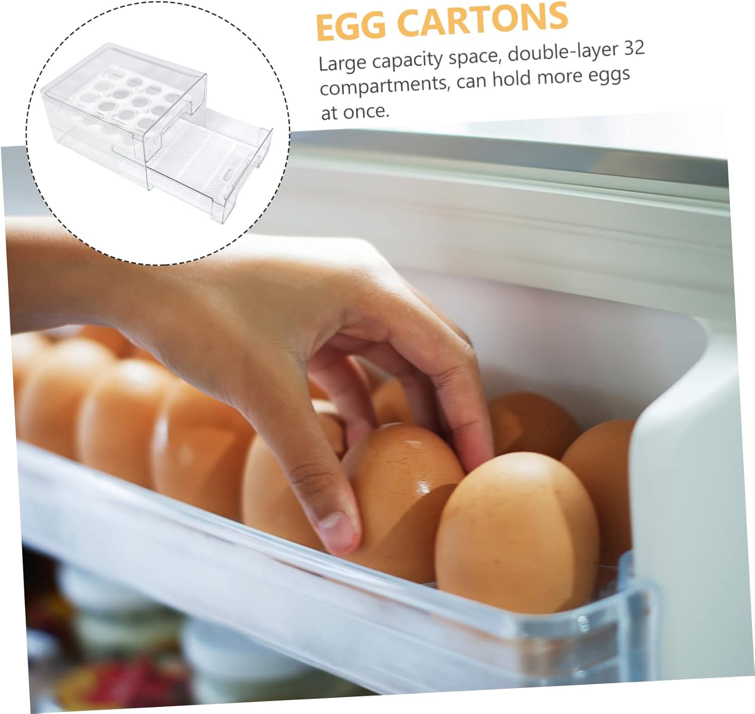 Refrigerator Egg Organizer Bin Storage Drawer with Removable Tray Holds Eggs for Fruits and Vegetables Stackable Design for Kitchen Fridge Use