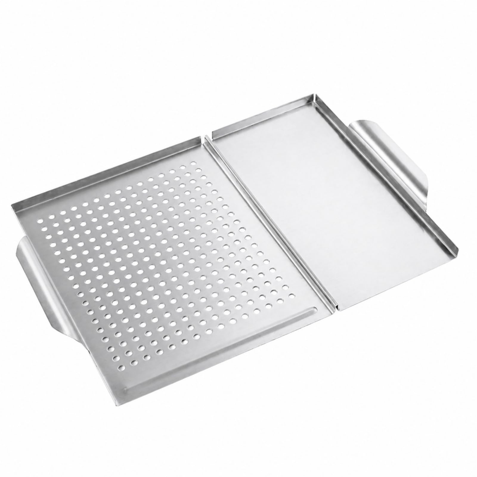 LOVIVER Parrilla Barbacoa Alambre Portátil Acabado Metálico Plateado, Banja para Parrilla con Sección Perforada, Barbacoas Al Libre, Acampada, Sartén Parrilla 1238G